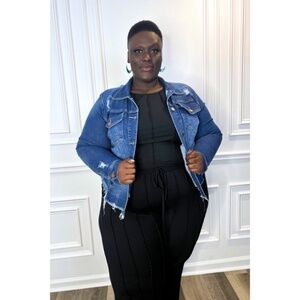 Distressed Vintage Frayed Hem Denim Jacket